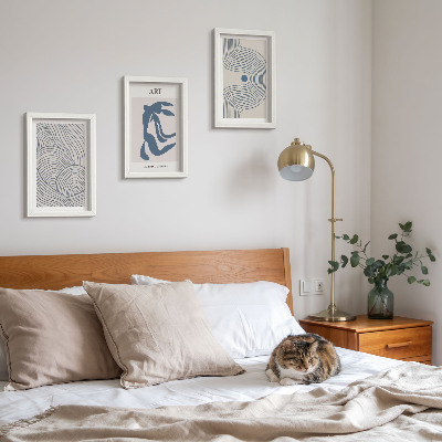 Mur de cadres Motifs abstraits de lignes et de formes dans des nuances de bleu