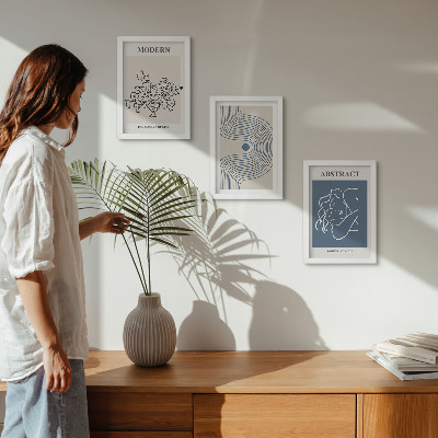 Lot de 3 tableaux Affiches de fleurs, lignes et formes abstraites