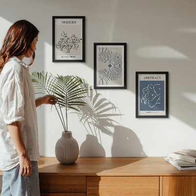 Lot de 3 tableaux Affiches de fleurs, lignes et formes abstraites