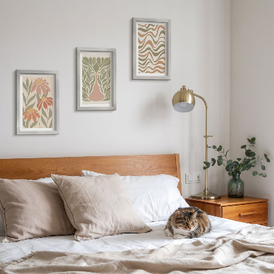 Lot de 3 tableaux Illustrations florales pastel, abstraction ondulée