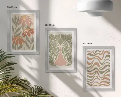 Lot de 3 tableaux illustrations florales pastel à abstraction ondulée