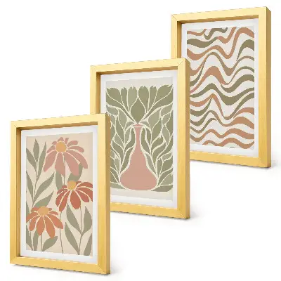 Lot de 3 tableaux illustrations florales pastel à abstraction ondulée