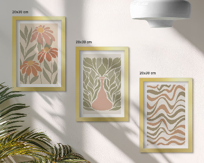 Lot de 3 tableaux Illustrations florales pastel, abstraction ondulée