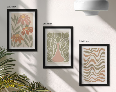 Lot de 3 tableaux Illustrations florales pastel, abstraction ondulée