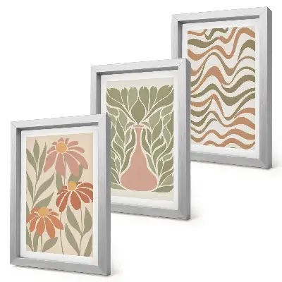 Lot de 3 tableaux illustrations florales pastel à abstraction ondulée