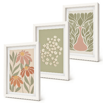 Ensemble de 3 tableaux Motifs floraux, motifs minimalistes, style bohème