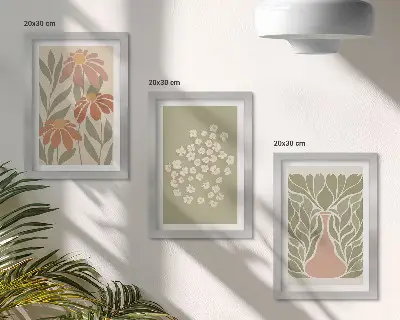 Ensemble de 3 tableaux à motifs floraux et minimalistes de style bohème