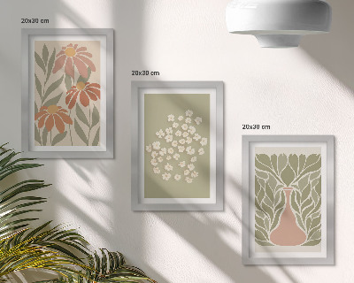 Ensemble de 3 tableaux Motifs floraux, motifs minimalistes, style bohème