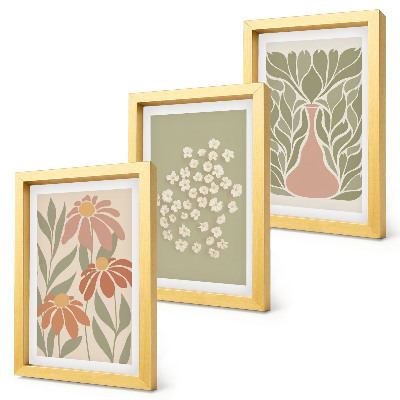 Ensemble de 3 tableaux Motifs floraux, motifs minimalistes, style bohème