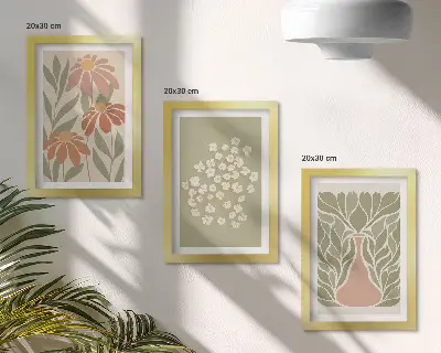 Ensemble de 3 tableaux à motifs floraux et minimalistes de style bohème