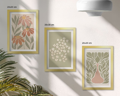 Ensemble de 3 tableaux Motifs floraux, motifs minimalistes, style bohème