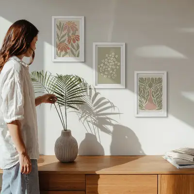 Ensemble de 3 tableaux à motifs floraux et minimalistes de style bohème