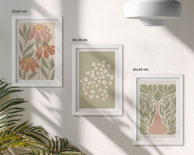 Ensemble de 3 tableaux Motifs floraux, motifs minimalistes, style bohème
