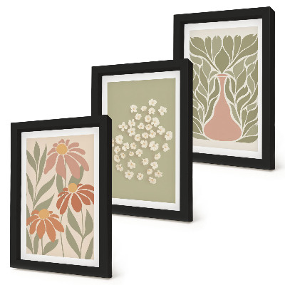 Ensemble de 3 tableaux Motifs floraux, motifs minimalistes, style bohème