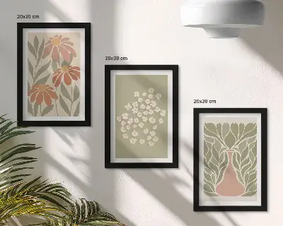 Ensemble de 3 tableaux à motifs floraux et minimalistes de style bohème