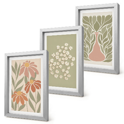 Ensemble de 3 tableaux Motifs floraux, motifs minimalistes, style bohème