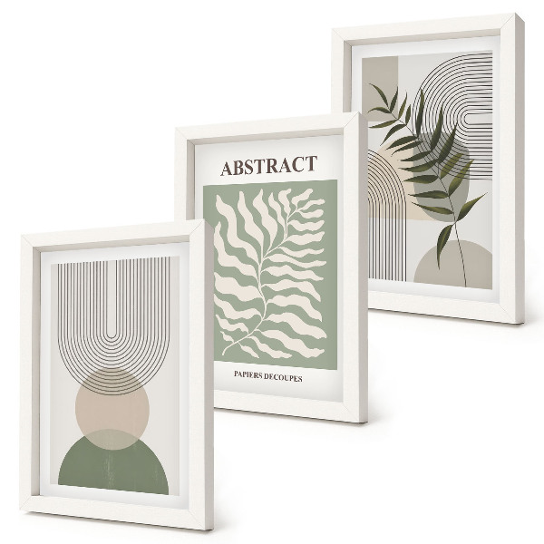 Ensemble de 3 tableaux Abstraits botaniques style bohème rustique