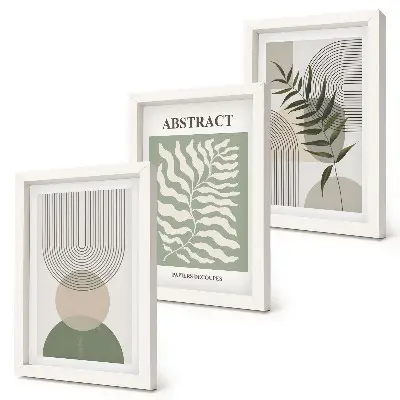 Ensemble de 3 tableaux abstraits botaniques au style bohème rustique