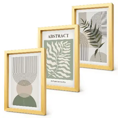 Ensemble de 3 tableaux abstraits botaniques au style bohème rustique