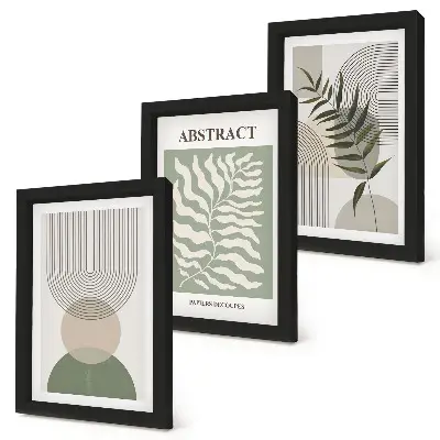 Ensemble de 3 tableaux abstraits botaniques au style bohème rustique