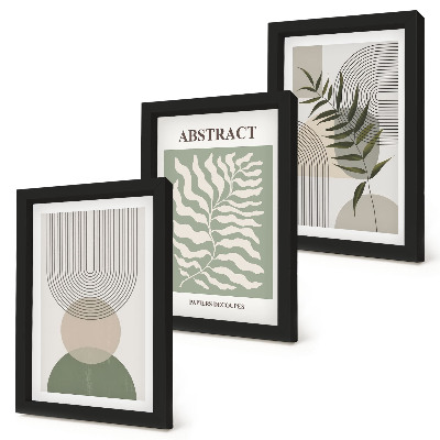 Ensemble de 3 tableaux Abstraits botaniques style bohème rustique