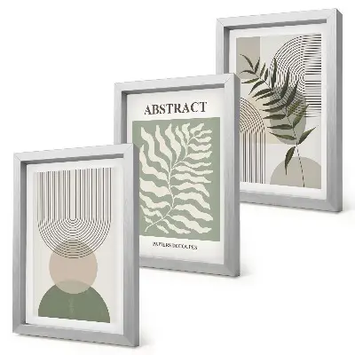 Ensemble de 3 tableaux abstraits botaniques au style bohème rustique