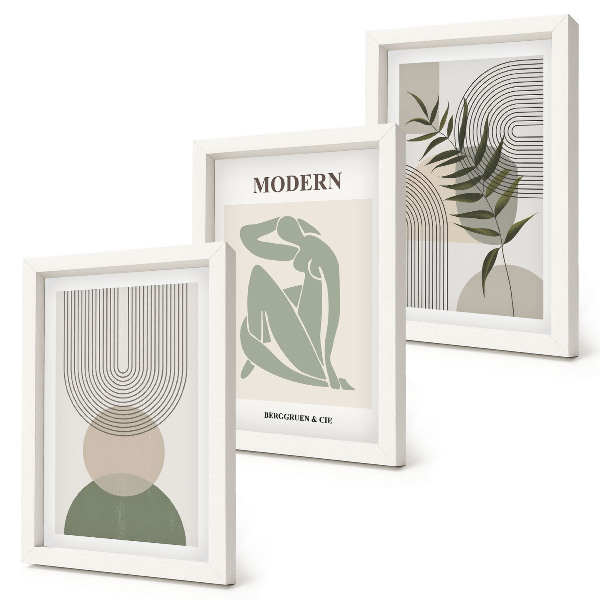 Lot de 3 tableaux Des graphismes élégants avec des formes abstraites et des plantes