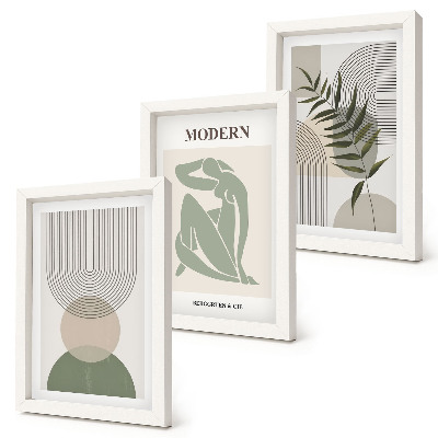 Lot de 3 tableaux Des graphismes élégants avec des formes abstraites et des plantes