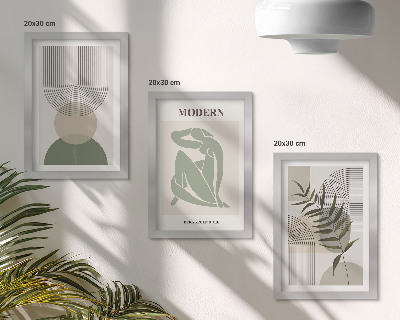 Lot de 3 tableaux Des graphismes élégants avec des formes abstraites et des plantes