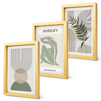 Lot de 3 tableaux Des graphismes élégants avec des formes abstraites et des plantes