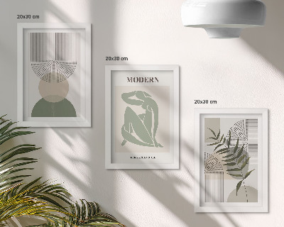 Lot de 3 tableaux Des graphismes élégants avec des formes abstraites et des plantes