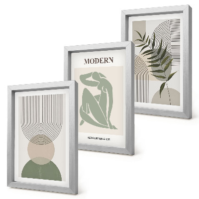 Lot de 3 tableaux Des graphismes élégants avec des formes abstraites et des plantes