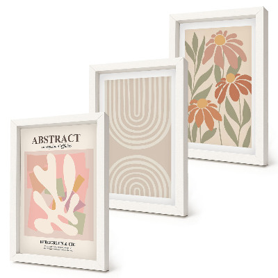 Ensemble de 3 tableaux Formes abstraites à motifs végétaux aux tons pastel