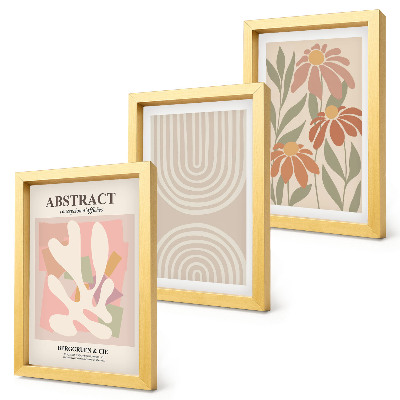 Ensemble de 3 tableaux Formes abstraites à motifs végétaux aux tons pastel