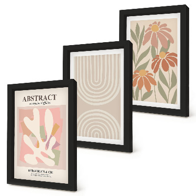 Ensemble de 3 tableaux Formes abstraites à motifs végétaux aux tons pastel