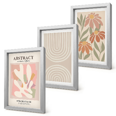 Ensemble de 3 tableaux Formes abstraites à motifs végétaux aux tons pastel