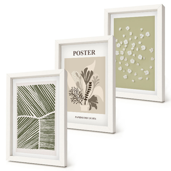 Ensemble de 3 tableaux Motifs végétaux aux couleurs et motifs discrets