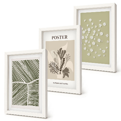 Ensemble de 3 tableaux Motifs végétaux aux couleurs et motifs discrets