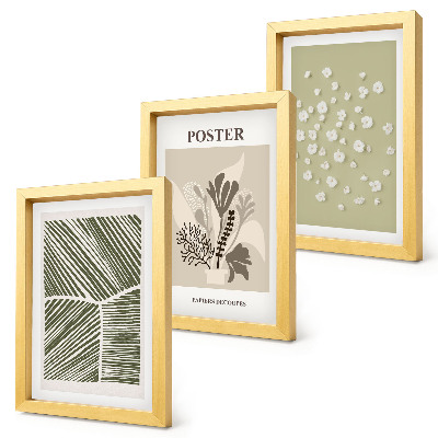 Ensemble de 3 tableaux Motifs végétaux aux couleurs et motifs discrets