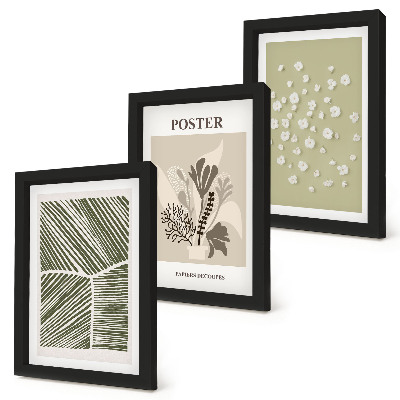 Ensemble de 3 tableaux Motifs végétaux aux couleurs et motifs discrets