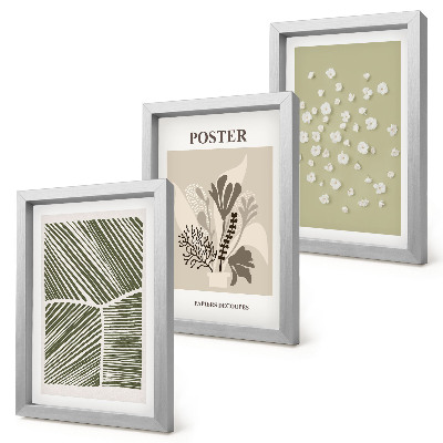 Ensemble de 3 tableaux Motifs végétaux aux couleurs et motifs discrets