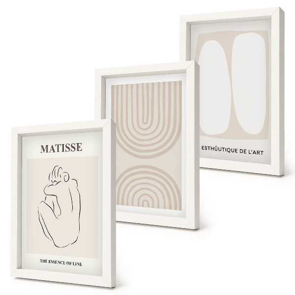Lot de 3 tableaux Lignes élégantes et formes minimalistes dans des tons neutres