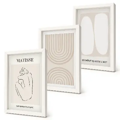 Lot de 3 tableaux aux lignes élégantes et formes minimalistes dans des tons neutres