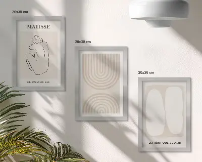 Lot de 3 tableaux aux lignes élégantes et formes minimalistes dans des tons neutres
