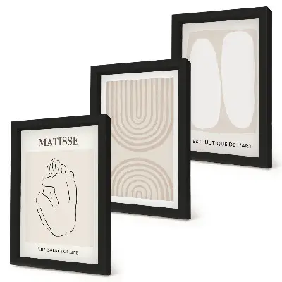Lot de 3 tableaux aux lignes élégantes et formes minimalistes dans des tons neutres