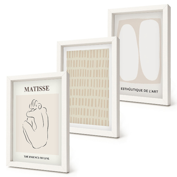Ensemble de 3 tableaux Lignes et formes dans des tons de beige et de blanc