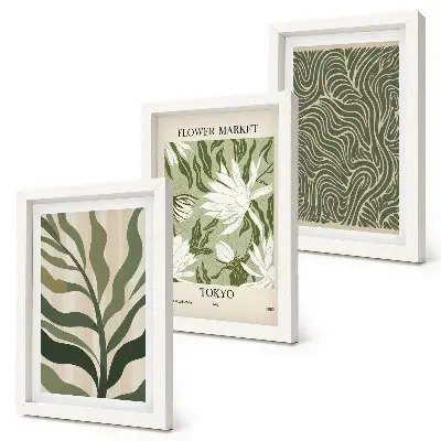 Lot de 3 tableaux avec motifs végétaux et décorations botaniques au style bohème