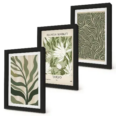 Lot de 3 tableaux avec motifs végétaux et décorations botaniques au style bohème