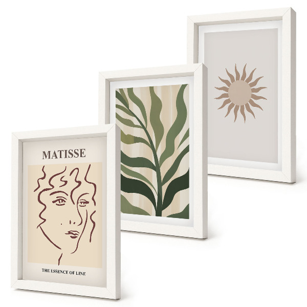Ensemble de 3 tableaux Motifs et lignes végétales abstraites aux couleurs douces