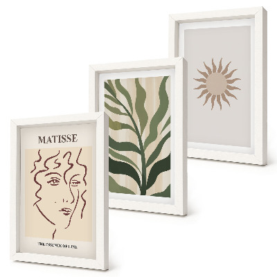 Ensemble de 3 tableaux Motifs et lignes végétales abstraites aux couleurs douces